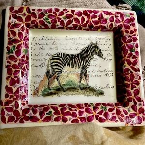 RARE!!! JOHN DERIAN HAND PAINTED ZEBRA FLORAL DISH, 7.5" X 6.5", ANTHROPOLOGIE